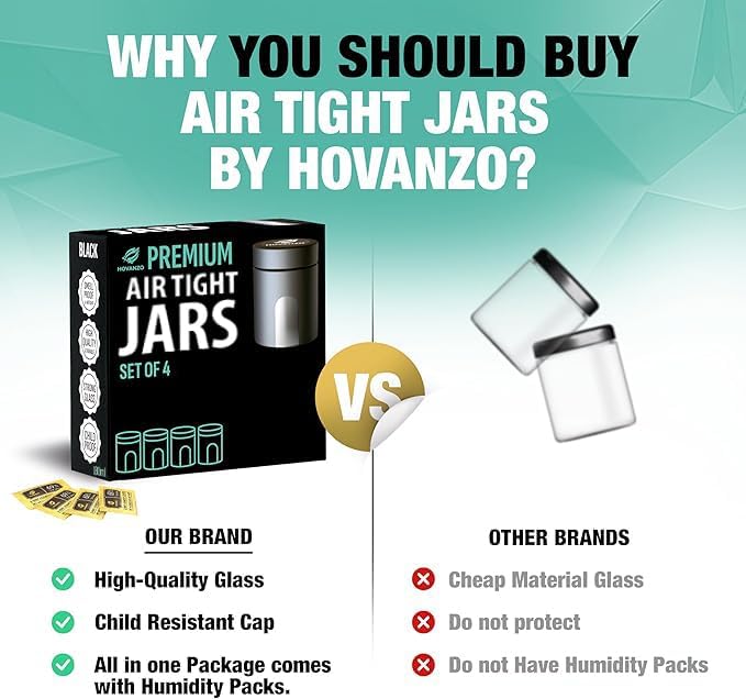 180/120ml 69% 4 Packs Premium Airtight Glass Storage Jars with Humidity Control - UV Air Tight Jars