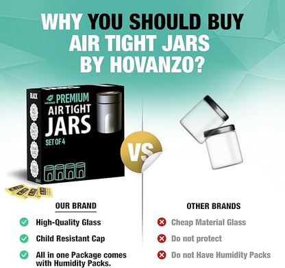 180/120ml 69% 4 Packs Premium Airtight Glass Storage Jars with Humidity Control - UV Air Tight Jars