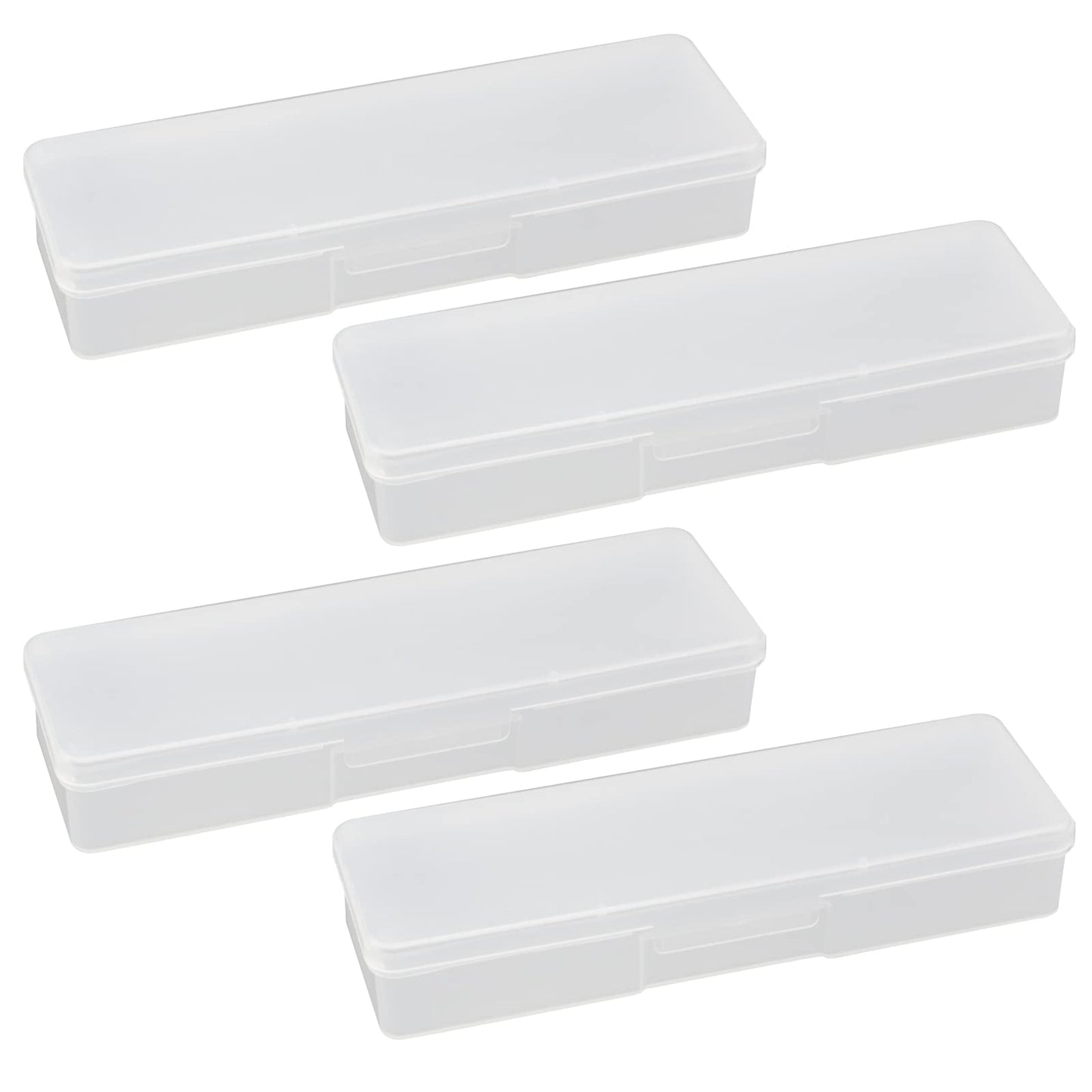 Tighall 4PCS Clear Containers Box with Hinged Lid and Snap Closure Plastic Storage Organizer Box, Painting Pencils Brush Storage Case, Pen Container for Drawing Tools, Office Supplies(White)