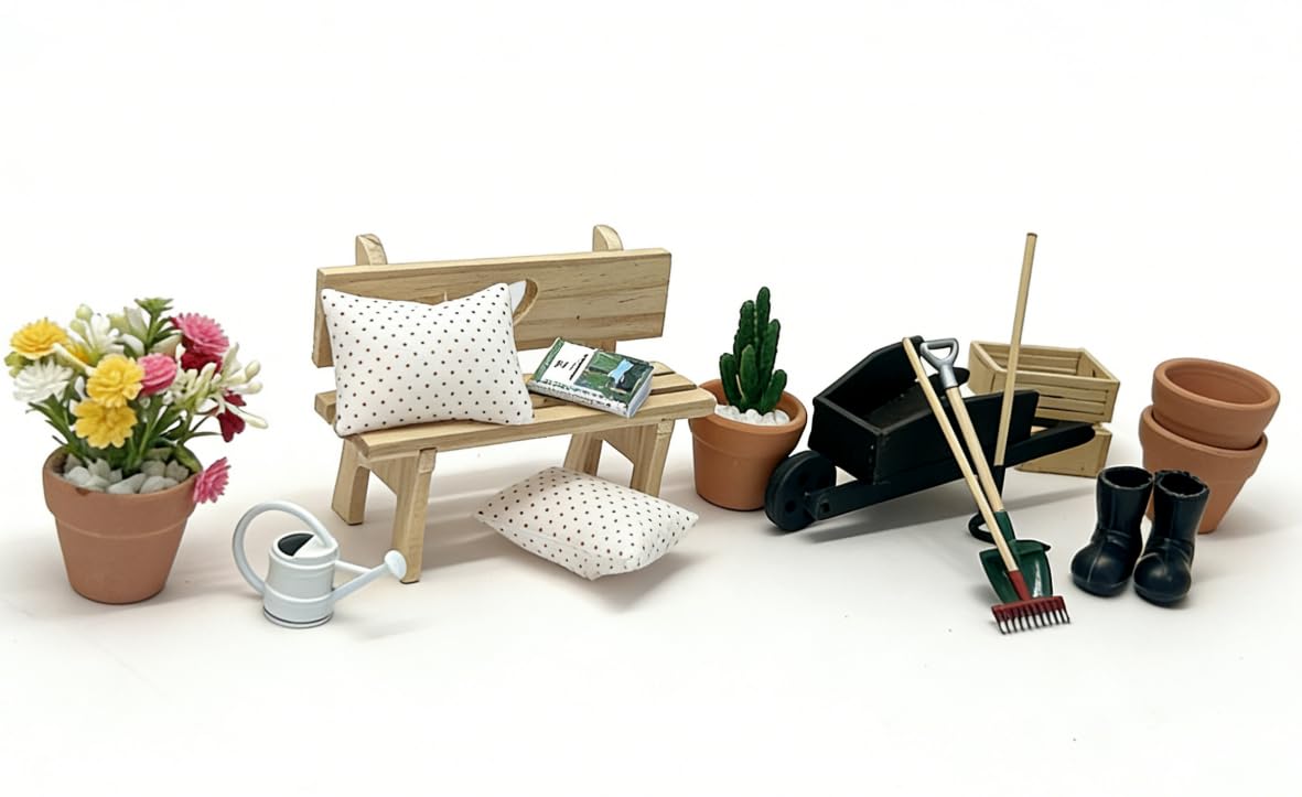 blminiatures 20 Pcs 1:12 Scale Miniature Fairy Garden Planting Set with Mini House Building Accessories, Miniature Plants for Dollhouse Craft,Miniature Decor Gifts for Adult Hobby Lovers
