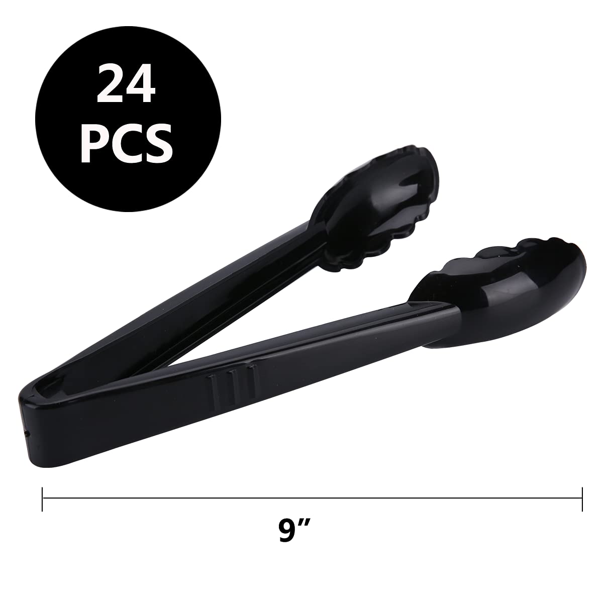 ICHROSAYA 24 Pieces Disposable Serving Tongs, 9" Heavy-Duty Plastic Utensils, BPA-Free, Scalloped Grip Salad Tongs, Perfect for Buffets, BBQ, Parties & Catering, Black