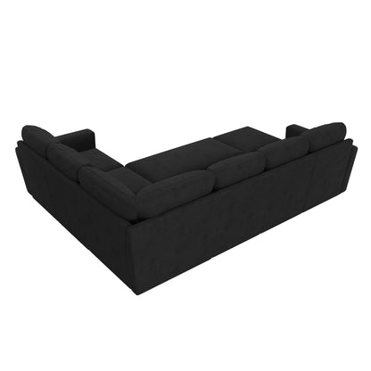 HONBAY Sectional Sleeper Couch with Pull Out Bed, U Shaped Sectional Sofa with Storage, Modular Velvet Sectional Couches for Living Room, Black