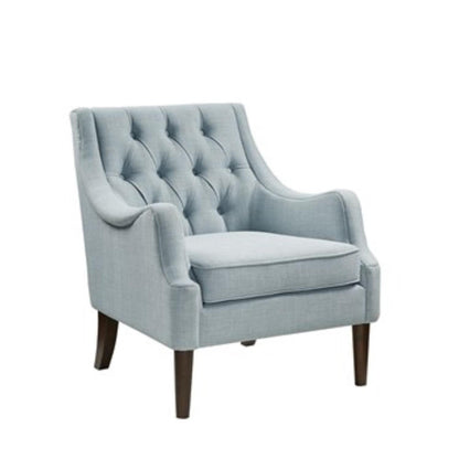 Madison Park Accent Chair for Living Room, Upholstered Button Tufted Back, Removable 5.75" T Seat Cushion, Solid Wood Legs, Modern Accent Armchair Family Room Furniture, Bedroom Chair, 29.25" W Blue