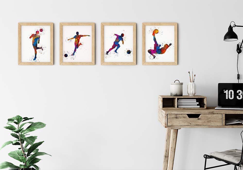 Soccer Player Abstract Sport Wall Art - 8x10" Set of 4 for Male Players, Coaches, and Fans