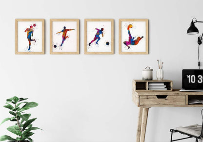 Soccer Player Abstract Sport Wall Art - 8x10" Set of 4 for Male Players, Coaches, and Fans