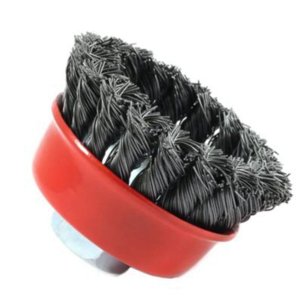 Forney 72757 Wire Cup Brush, Knotted with 5/8-Inch-11 Threaded Arbor, 2-3/4-Inch-by-.020-Inch