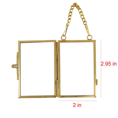Emivery 4Pcs Mini Metal Picture Frame Antique Gold Floating Glass Picture Frame Small Vintage Artwork Hanging Picture Display Frame with Chain for Family Tree Mini Photo 2 X 3 Inch