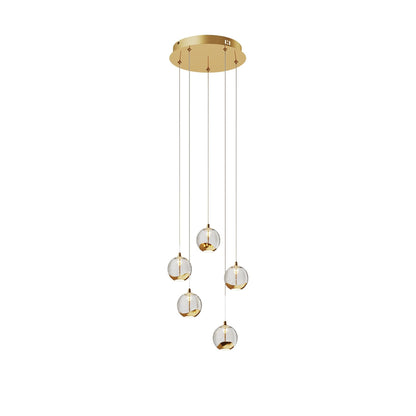 Lucande 5-Light Modern Gold Glass Globe Chandelier, Hanging Cluster Pendant Light Kitchen Island & Foyer Chandelier, Warm White 3000K, Brushed Gold Pendant Lights Cluster, Ø 11.03 in