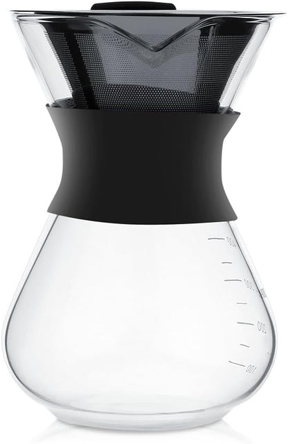 Zopsc 400ml Manual Hand Drip Glass Coffee Maker Pot with Stainless Steel Filter, Tick Marks, Fine Mesh, Suitable for