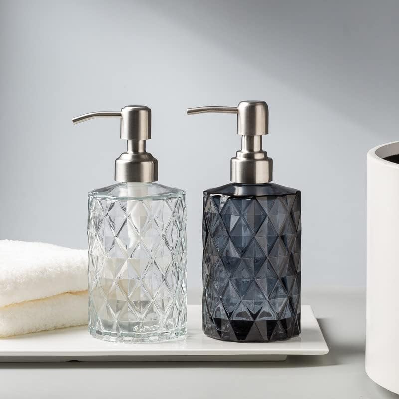 Easy Tang Glass Soap Dispenser, 12 Oz Crystal Design with Silver Pump, Green