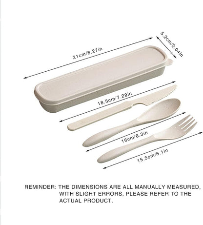 M&F 4 Pack Portable Utensils Set with Case, Reusable Wheat Straw Cutlery Set for Travel, Fork Spoon Cutter for Kids