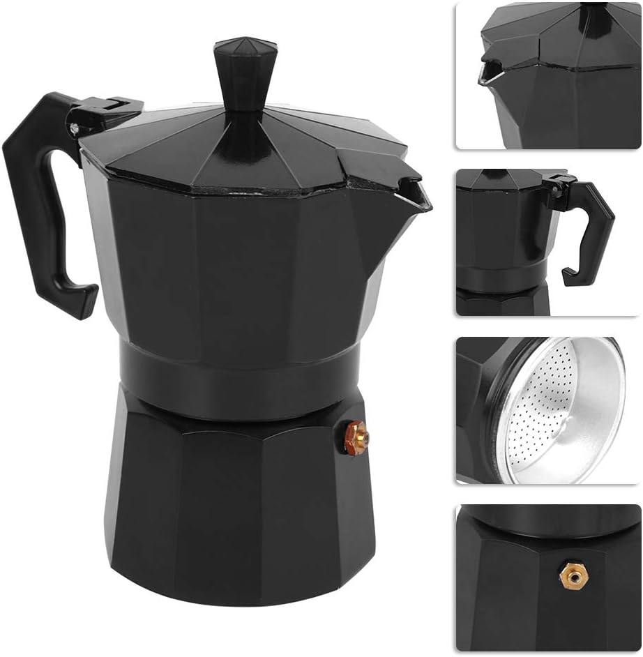 Oumefar 6 Cup Coffee Maker, Italian Coffee Maker Tool, Quick Pot for Home Office, Black