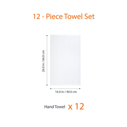 Amazon Basics Soft and Thick Cotton Hand Towels for Bath, Kitchen, Gym, 16 x 26 in, White, 12-Pack