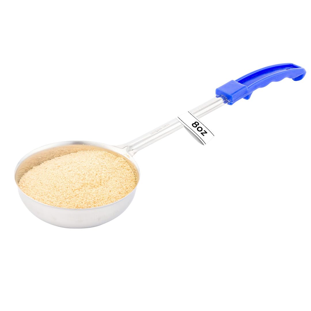 Restaurantware Met Lux 8 Ounce Portion Ladle 1 With Blue Handle Portion Serving Spoon - Does Not Corrode Dishwashable Stainless Steel Portion Control Serving Utensil Multipurpose