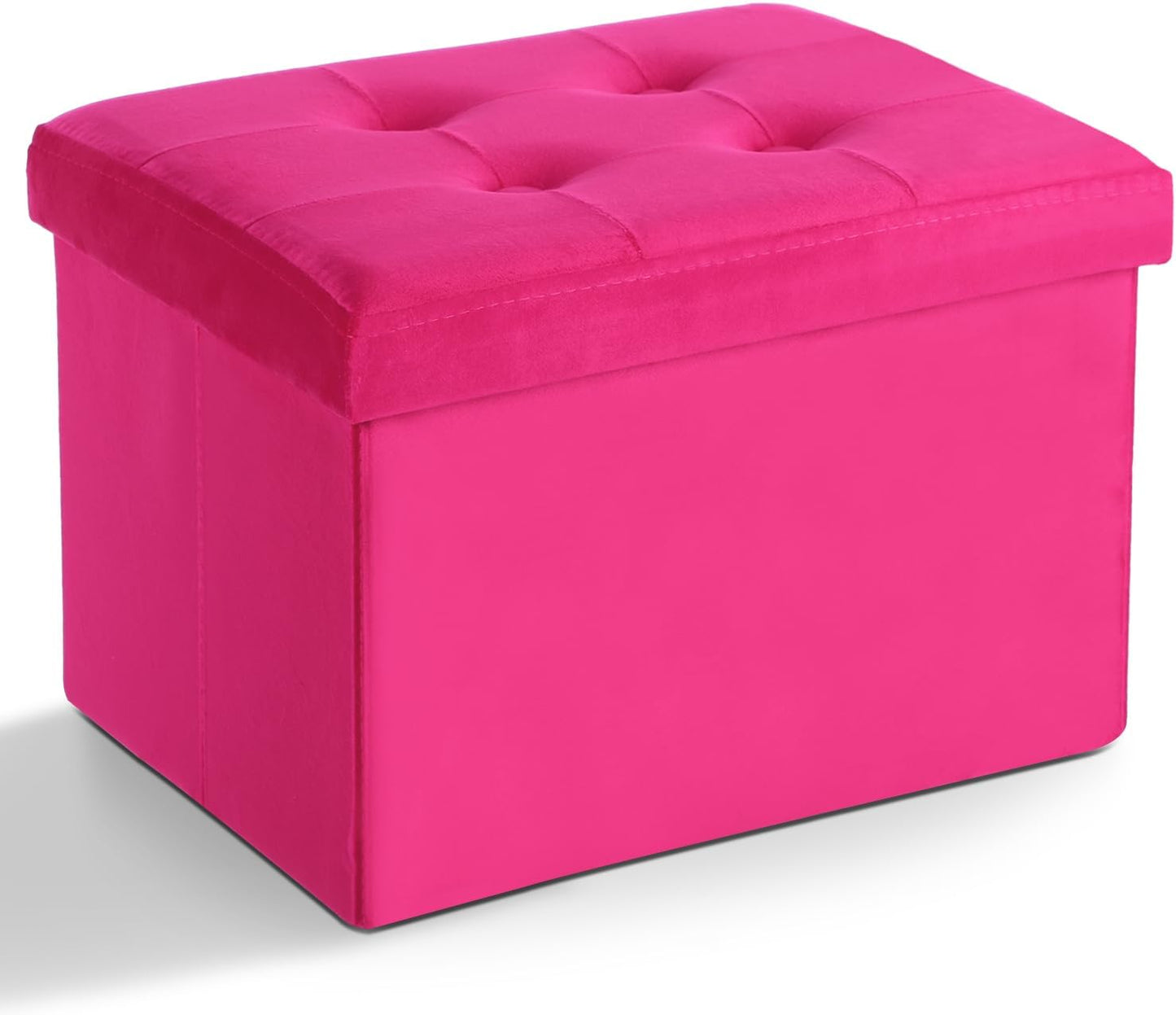 17x13x13in(ROSEO) LINMAGCO Storage Ottoman Folding Foot Stool Velvet Foot Rest with Padded Modern Ottoman with Storage