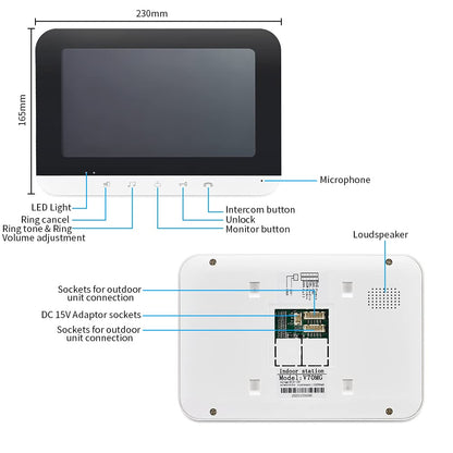 Video Intercom System, 7 Inch doorbell with Camera and Monitor, Video doorbell with IR-Cut Rainproof Outdoor Camera Visual Two-Way Intercom Audio Remote Unlock(1 Camera & 2 Monitors)