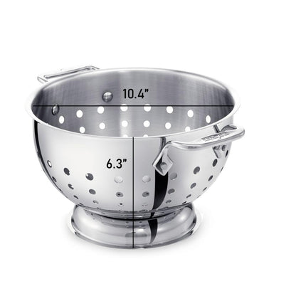 All-Clad Tools and Accessories Stainless Steel Colander 5 Quart Strainer, Pasta Strainer with Handle, Pots and Pans Silver