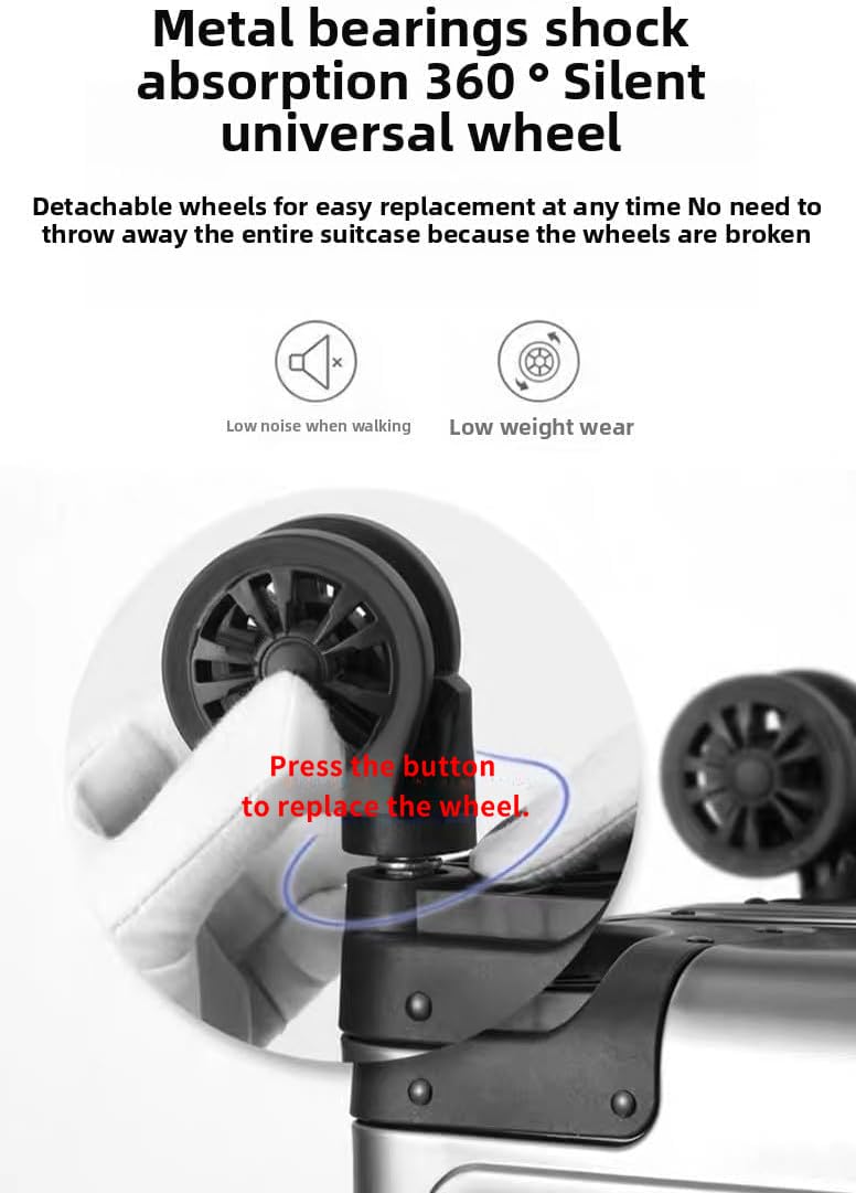 KANGSHILU Premium Aluminum Checked Luggage 24”, Metal Shell Zipperless Suitcase with Spinner & Removable Wheels, Size 26.77"x17.32"x9.84", 11.68 lbs, Includes 2 Spare Wheels & TSA Lock (Silver)