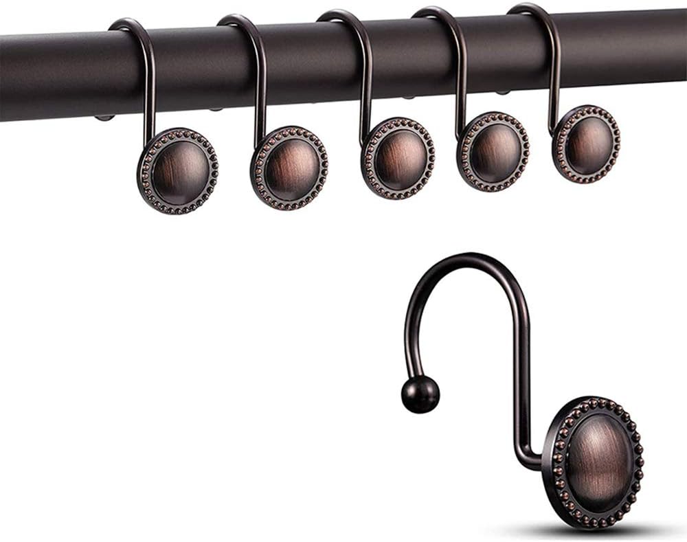 Rustproof Antique Decorative Shower Curtain Hooks, 12pcs Oil Rubbed Bronze Ring Holders for Bathroom Shower Rods