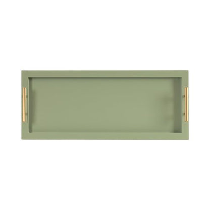 Kate and Laurel Halsey Rectangle Decorative Narrow Tray with Gold Metal Handles; 24 x 10; Green and Gold; Modern Glam Slim Serving Tray with Handles for Living Room Decor