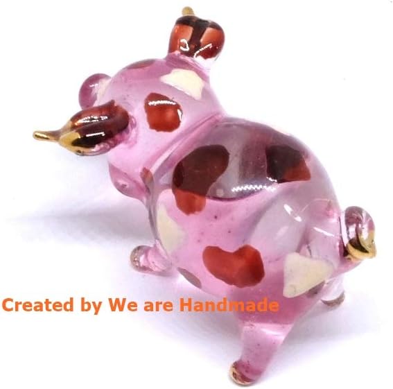 Handmade Mini 2" Blown Glass Pig Figurine, Pink with 22K Gold Accents, Unique Gift Ideas and Decor No.2