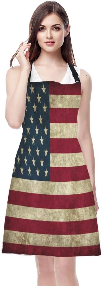 WONDERTIFY Rustic USA Flag Vintage Apron, Adjustable Bib Apron for Men Women, Suitable for Kitchen Cooking BBQ