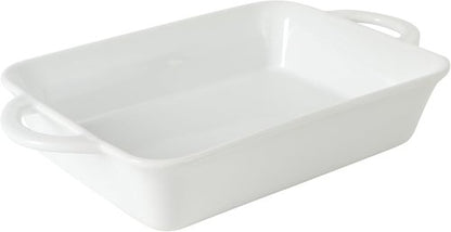 Gibson Home Gracious Dining Baking Dish - 2.5-Quart White Stoneware Casserole with Handles | 14.6 x 8.5-Inch Oven Safe