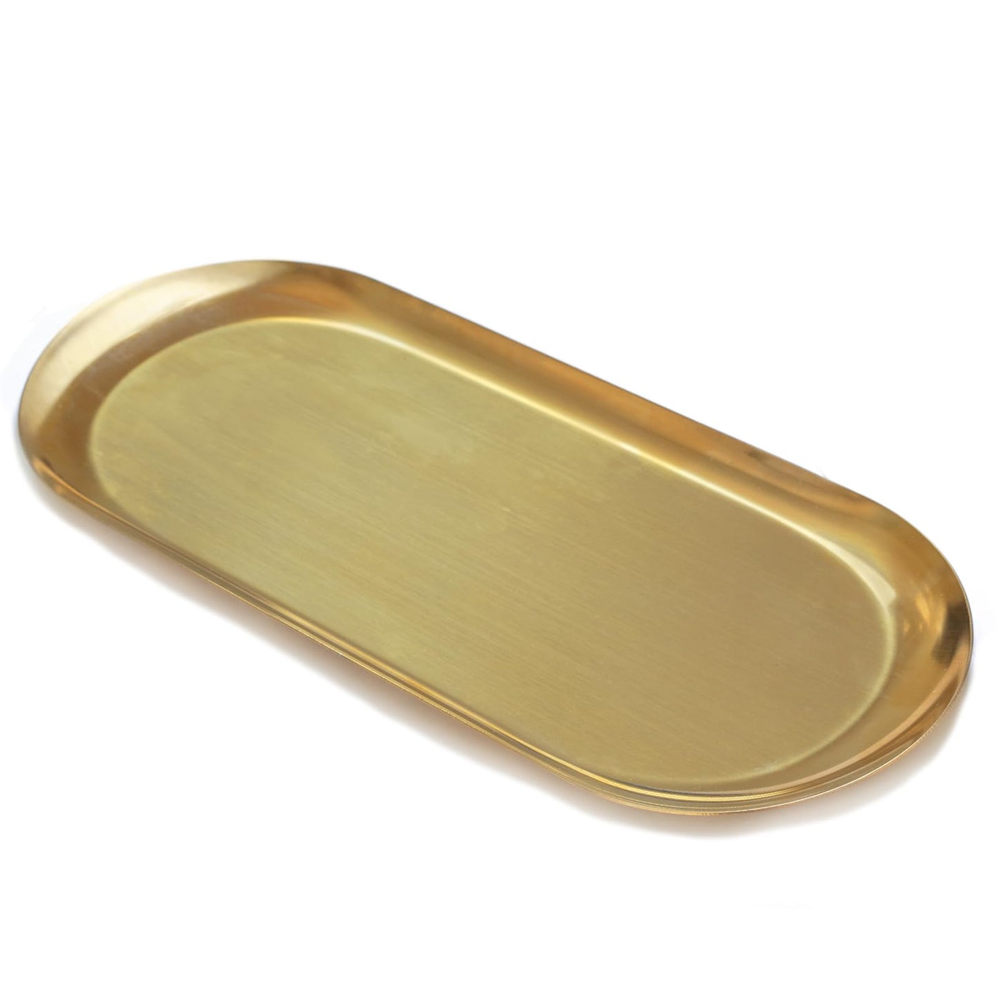 12inch Large Decorative Tray, Thicken Stainless Steel Bathroom Vanity Tray for Dresser Counter, Oval Jewelry Perfume Cosmetics Trays Organizer (Gold)