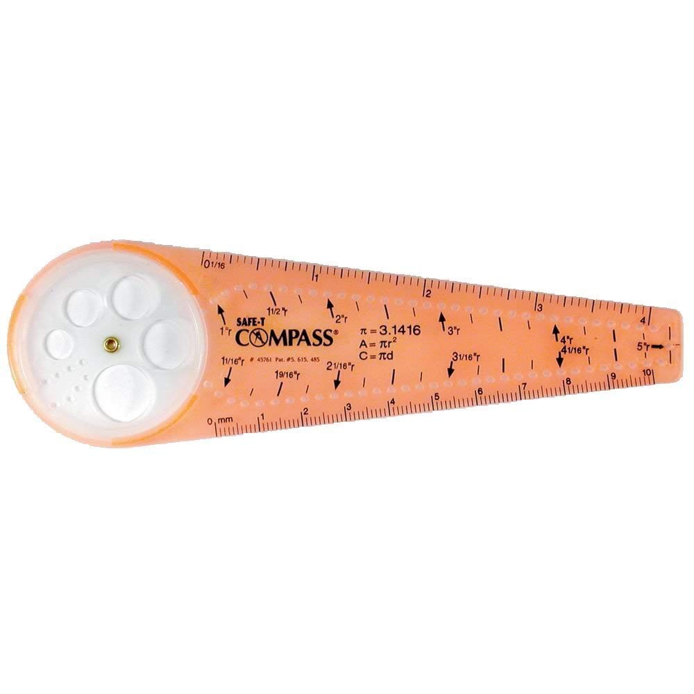 hand2mind Safe-T Math Compass, 10 in. Orange Compass Set for Geometry, Drawing Tool, Dysgraphia Tools for Kids, Circle Drawing Tool, Math Classroom Supplies (Set of 12)