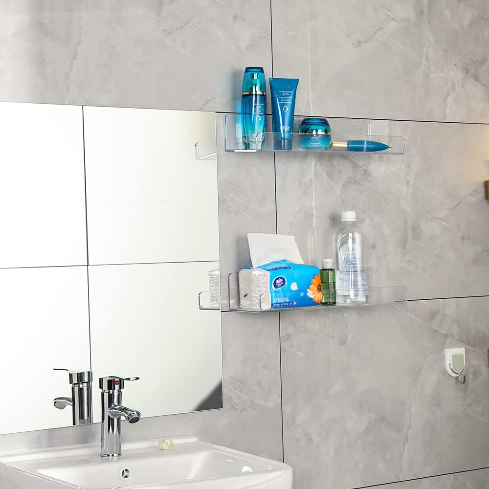 2 Bedroom,Room,15 Inch Pcak Clear Acrylic Shelves for Bathroom Wall Shelf & Organizer,Invisible Floating Shelves & Wall