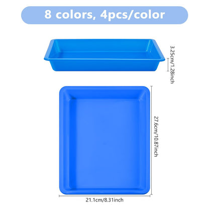 DICOSMETIC 32Pcs 8 Colors Plastic Art Trays Colorful Craft Activity Trays 10.87×8.31×1.28 Inch Activity Serving Tray for Painting Beads Crafts DIY Projects