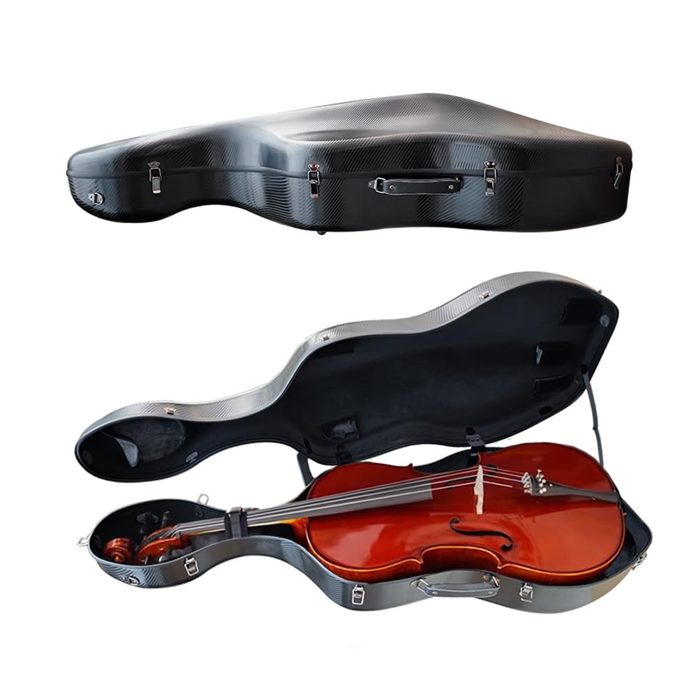 Vetimobato Ultra-Lightweight Braided Carbon Fiber Cello Case 4/4 Full Size Hard Shell with Wheels,Backpack Straps,Bow Holders ca. 3.6kg (Black)