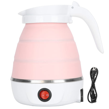 Milltrip Travel Foldable Electric Kettle, 600ml Portable Electric Kettle for Travel with Food-Grade Silicone, 400W Fast Boiling, Dry Burn Protection & Built-in Filter, US Plug 110V (Pink)