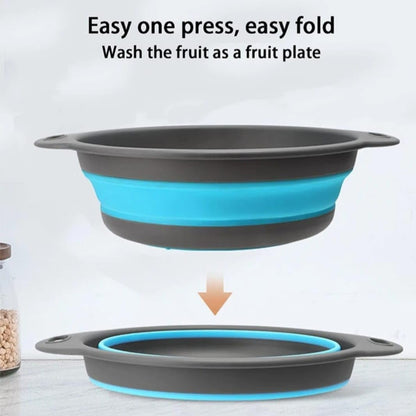 Monli Home Collapsible Silicone Colander Set of 2 (Large & Small) (Blue)