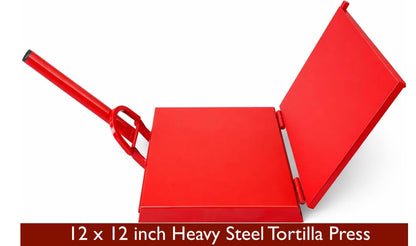 12" Commercial Steel Tortilla Press-Heavy Duty-Mexican Style Tortilla Maker-Red