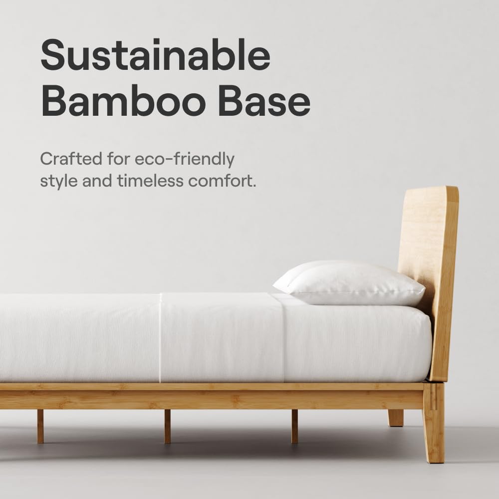 Nectar Bamboo Platform Bed Frame - Twin - Natural - Floating Center Support Legs - 12” Height - Easy Tool Free Set Up - Contemporary and Durable - Sturdy Wooden Support Slats - Holds Up to 500 Pounds