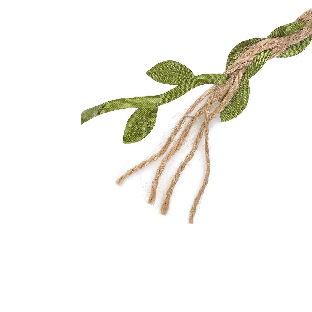 Tenn Well Burlap Leaf Ribbon, 132Feet 5mm Jute Twine Vine with Artificial Leaves for Crafts, Wedding, Jungle Party Decor (2PCS x 66Feet)