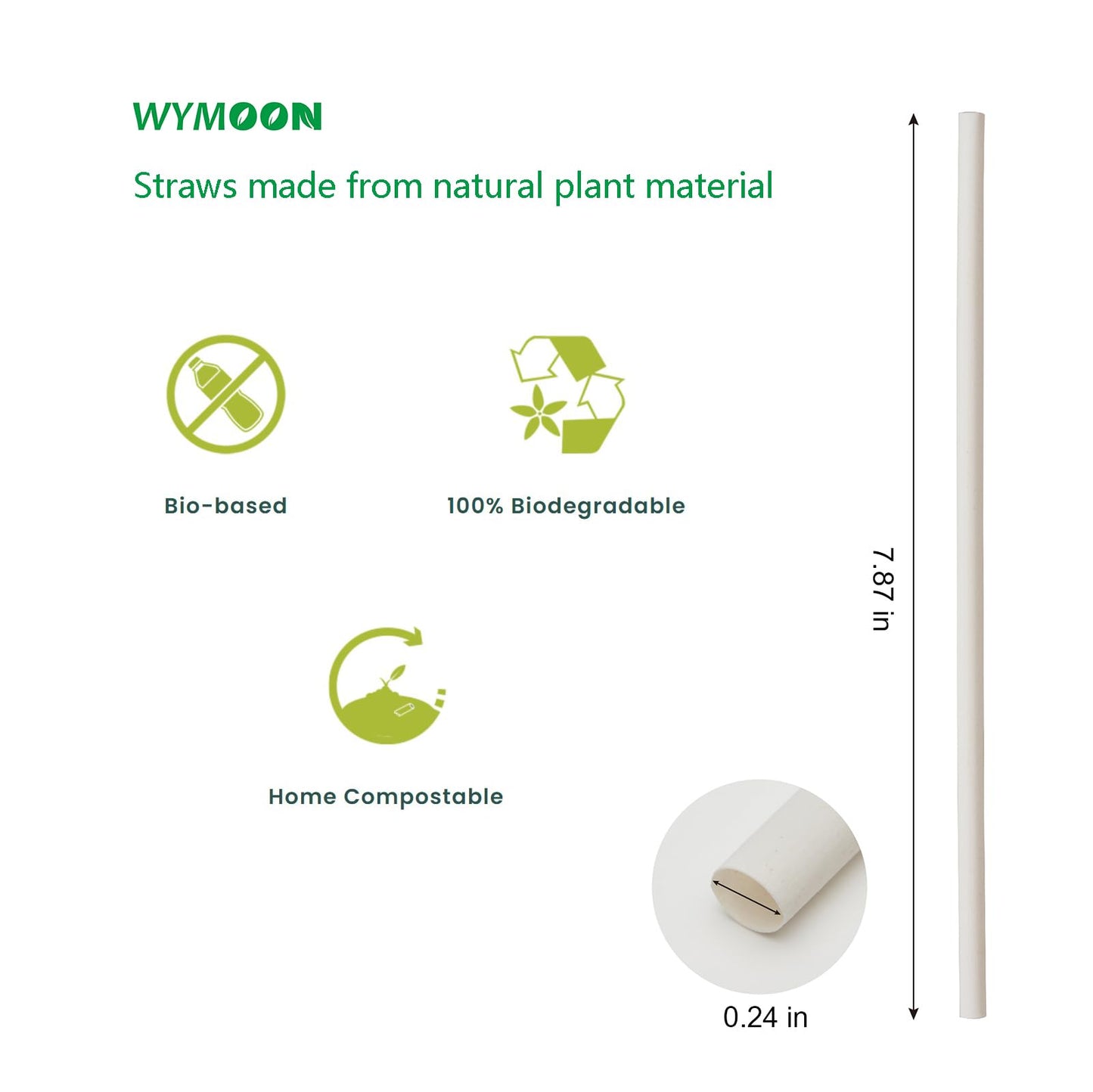 Biodegradable Straws made of Natural Plant | 200 PCS 7.8'' Compostable Eco-Friendly Drinking Straws Disposable | Durable for Hot & Cold Drinks