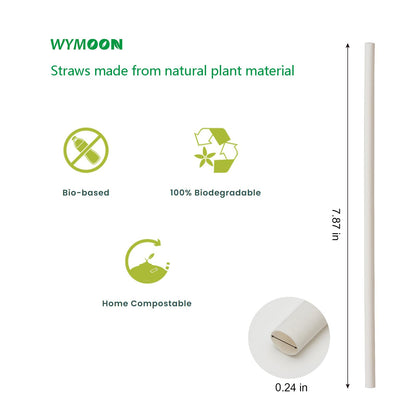 Biodegradable Straws made of Natural Plant | 200 PCS 7.8'' Compostable Eco-Friendly Drinking Straws Disposable | Durable for Hot & Cold Drinks