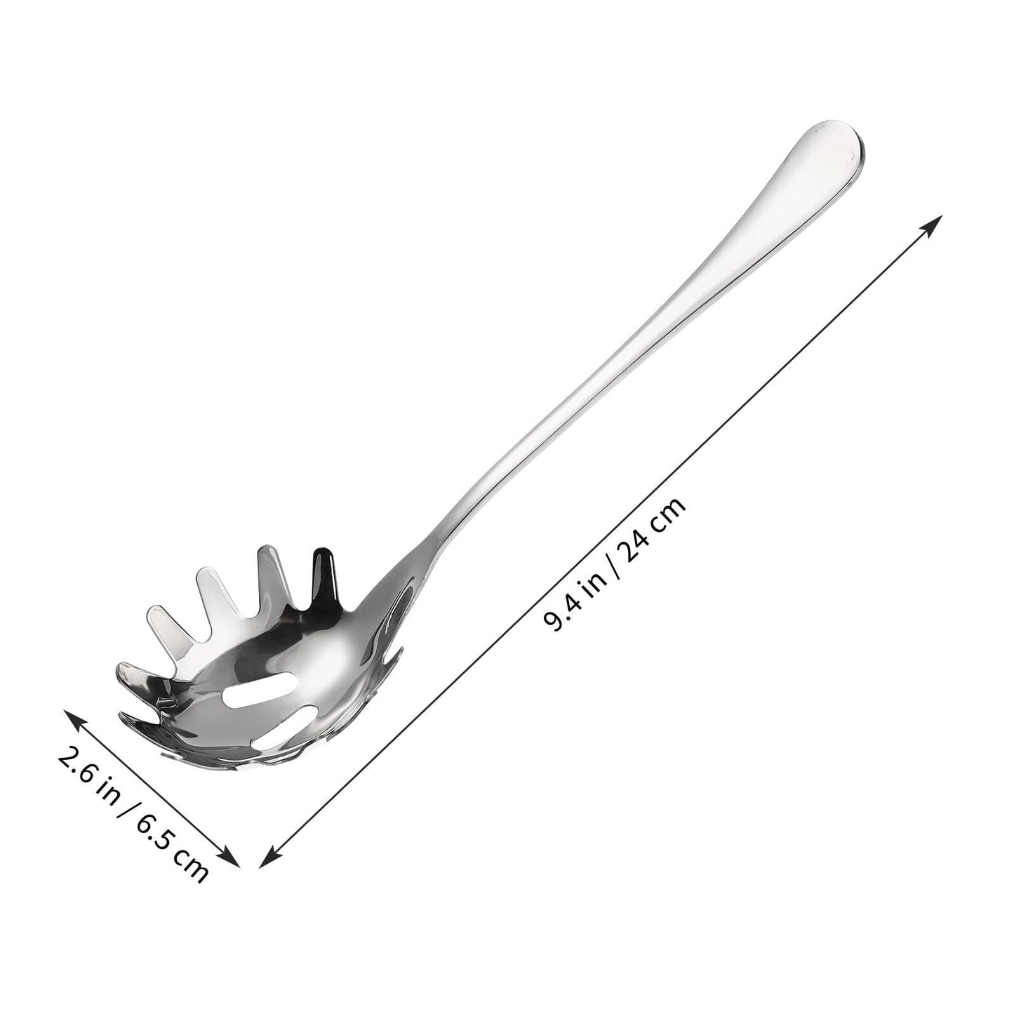 Angoily Spaghetti Spoon Stainless Steel Silver Pasta Spoon with Teeth Versatile Kitchen Tool for Noodle Egg Ramen Soup and Dumplings Cooking Pasta Server Utensil for Home Use 9.4 Inch