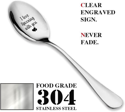 I Love Spooning With You, 2 Pcs Engraved Stainless Spoon Couple Gifts for Wedding Anniversary Valentine