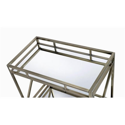 Acme Kristensen Rectangular Metal Frame Mirror Top Serving Cart in Antique Brass