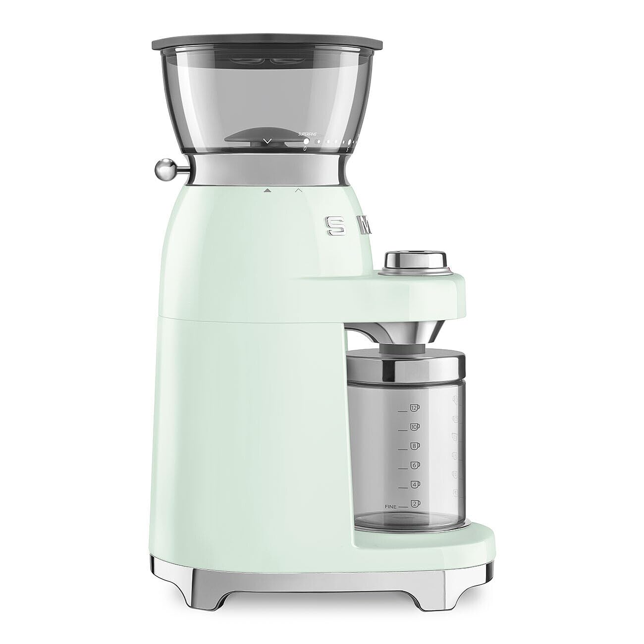 SMEG CGF03 Burr Coffee Grinder, Electric Conical Burr Grinder with 15 Grind Settings, 8 Presets, 240g Bean Hopper, Espresso, Moka & Drip Coffee Grinder, 50’s Retro Style (Pastel Green)