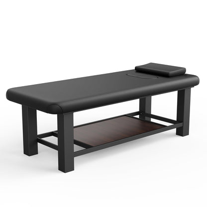 Ufurpie Professional Heavy-Duty Stationary Massage Table, Fixed Backrest Wide Exam Table, Metal Frame Treatment Bed for Spa Facial Salon Physical Therapy, Luxury PU Leather, Black, 31.5'' W × 75'' L