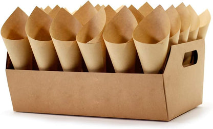 Party Confetti Cone Holder Box for Gift Box Wedding, Stand Tray Box with 30 Holes and 32 Cone Papers (Kraft-F)