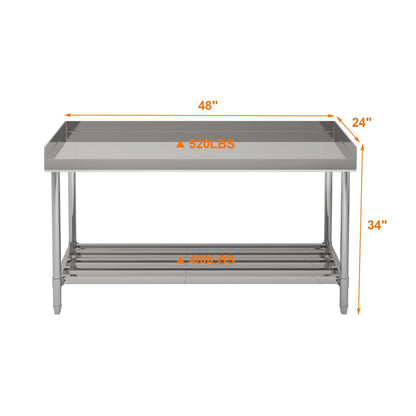 ActiveTrail Stainless Steel Work Table,24"X48" NSF Commercial Kitchen Prep Table with Backsplash & Adjustable Shelf,Heavy Duty Workstation for Restaurant, Home & Hotel