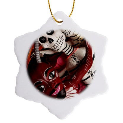 3dRose Day of the Dead Skeletons, Santa Fe, New Mexico - US32 JMR0290 - Julien McRoberts 3 inch Snowflake Porcelain Ornament