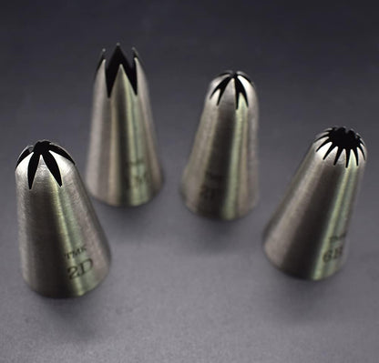 4 Pack Stainless Steel Seamless Piping Icing Tips #1M, 2D, 2F, 6B, Large Nozzle Cake Decorating Tools for Bakers