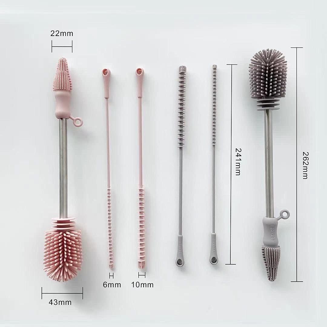 Haakaa Silicone Cleaning Brush Kit – Household Cleaning Brushes for Bottles and Crevices – Food-Grade Silicone: Dishwasher Safe (Brush-Grey)