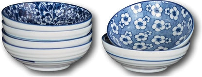 Porcelain Chinese Japanese Bowl Sets with Free 6 Porcelain Spoons, Set of 6